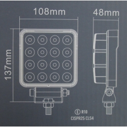 Lampa robocza 16LED 25W kwadrat (LA10023)